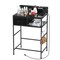 Black Vanity Desk with Charging Station, Makeup Table with Drawer, Open Shelf, and Hair Dryer Hook